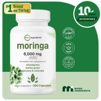 Moringa Oleifera 6000mg Equivalent 300 Capsules with Super Greens Blend of Wheat Grass Barley Grass 