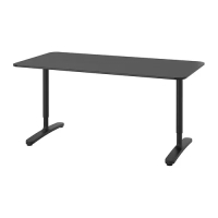BEKANT 書桌/工作桌, 黑色/實木貼皮 梣木/黑色, 160 x 80 公分