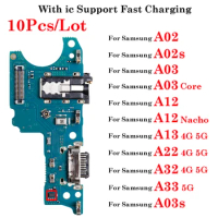 10Pcs For Samsung Galaxy A02 A02S A03core A12 A13 A22 A32 A33 A52 A53 4G 5G USB Dock Connector Board Charging Charger Port Cable
