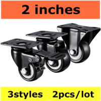 2pcs/lot 2 inches 50mm Bearing Capacity 100kg Black Trolley Wheels Caster Rubber Swivel Casters for Office Chair Sofa Platform