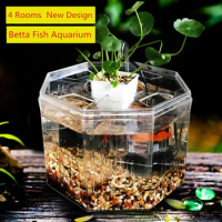 Big Size 4 Rooms Aquarium Acrylic Four Splits Betta Fish Tank With Basket Plant 4 Bow Fighting Isolation hatch breed box AT006