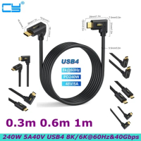 0.3m 1m 90 Degree Angle Fast USB 4.0 USB C to Type-C Thunderbolt 4/3 Cable, Support 240W 5A 40V 8K/6K@60Hz &amp; 40Gbps Data Transfe