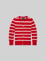 เสื้อคาร์ดิแกนเด็กผู้หญิง-Striped Mini-Cable Cotton Cardigan-สีแดง