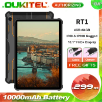 OUKITEL RT1 IP68/69K 10000mAh Battery Rugged Tablet 10.1'' FHD+ Display 4GB+64GB Octa Core Android 4G Phone Tablet PC