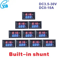 Free Shipping 10pcs DC Voltmeter Ammeter DC 3.5-30V Ampere Meter Volt Amp Panel Meter DC 0-10A Built-in Shunt 0.28'' LED Display