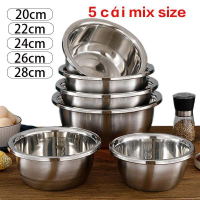 Bộ 5 CHiếc Thau Inox  Đủ Size Loại Dày Bóng Đẹp Rửa Rau Củ Tiện Lợi Trong Mọi Nhà ếp [20cm 22cm 24cm