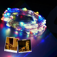 【JP嚴選-捷仕特】十米 RGB居家LED繽紛氣氛裝飾銀線燈(特惠組合-電池盒.控制器)