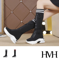 【HMH】厚底長靴 內增高長靴/運動風彈力飛織襪套造型內增高厚底長靴(2色任選)