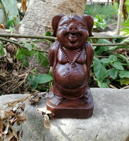爆款越南沉香木木雕雕刻動物造型福豬手把件擺件木質把玩工藝品1入