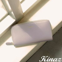 KINAZ 牛皮ㄇ型拉鍊鈔票零錢袋長夾-粉彩紫-馬賽克系列