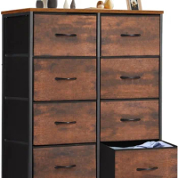 Chest of Drawers With Fabric Bins Make Up Table Dresser for Bedroom Wooden Top for TV Up to 45 Inch Vanity Desk Entryway Nursery