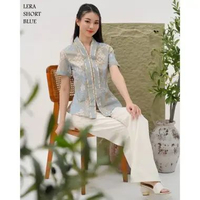 Evercloth Lera Kutu Baru Batik Encim Kebaya Pastel Atasan Batik Lengan Panjang Wanita Model Kimono K