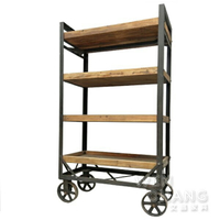 LOFT 工業風 做舊 回收木木材 閣樓有輪四層花車櫃 層架 書櫃 CB057