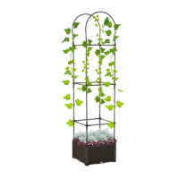 Wooden Trellis Planter Box, Raised Garden Bed to Grow Vegetables, Herbs and Flowers Brown, 15.75" L x 15.75" W x 69.75" H