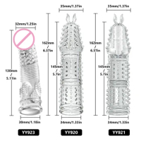 YEAIN Penis Crystal Sleeve 1CM Thick Sex Toys Reusable Clear Condom Cover Male Enlargement Delay Spike Massager Adult Products