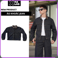 EE Áo Khoác Jean Nam XMALAB Vải Jean Không Giãn Cao Cấp, Chỉ Nổi Màu Nâu, Cổ Bẻ, , Màu Xanh Đen B187