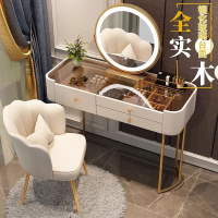 熱銷/免運 快速出貨 梳妝臺 化妝臺 梳妝台 化妝台 化妝櫃 輕奢梳妝臺臥室現代簡約網紅透明玻璃收納桌全實木小戶型化妝桌
