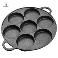 [COD] 7 Hole Skillet Omelet Pan Cast Iron Non-Stick Egg Pancake Steak Pan Breakfast Maker Cookware E