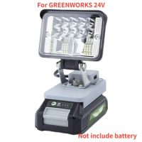 Wireless LED Work Light For GREENWORKS 24V Battery GB-24V Portable Outdoor Lamp work light w/USB (Not include battery)