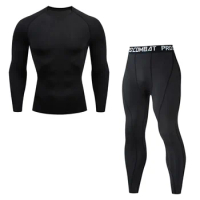 2 Pcs Set Men Compression Tshirt+Pants Sport Suits Running Sets Quick Dry Sportswear Training Gym Fitness Tracksuits S-4XL