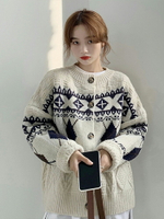 美式復古菱格毛衣女秋冬2021年新款今年流行的慵懶風針織開衫外套