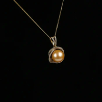 Elegant 12-13mm gold round edison pearl pendant 925 silver gold chain necklace