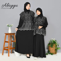 Abiyyuco TA9075 | Gamis 2 in 1 Hitam Dan Warna Couple Ibu Dan Anak Perempuan Baju Gamis Turkey Remaj