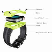 Sport Silicone Band with Protective Case Cover for Apple Watch Series 4 44mm Casual Silicone Watchbands for IWatch 4 44mm