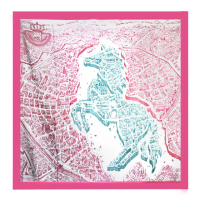 【Hermes 愛馬仕】Les Roues de Phaeton 140 cm手工捲邊喀什米爾與真絲混紡方巾(水藍/綠)