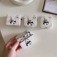 Kawaii Cartoon Panda Leather Earphone Case For Apple Airpods 3 2 1 Pro Cover with Strap Silicone Cute Headphone Charging Cases