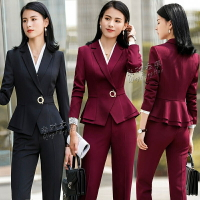 高品質Y新款長袖黑色西服套裝 女西裝套裝工作服 OL正裝 職業裝ax