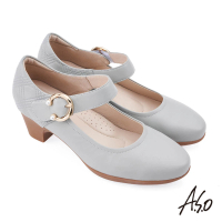 【A.S.O 阿瘦集團】A.S.O窩心系列珍珠扣瑪莉珍寬楦中跟鞋(淺灰)