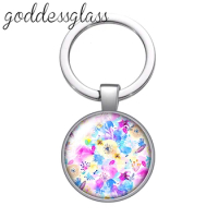 New Colorful Flowers Rose lavender daisy glass cabochon keychain Bag Car key chain Ring Holder Charms keychains gift