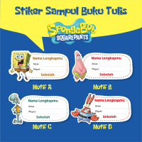 Stiker nama custom sampul buku Tulis/pelajaran Tema Spongebob