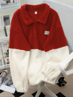 ผู้ชาย Colorblock Patched Half Zip Up Plush Sweatshirt Regular Fit Casual Mock Neck Long Sleeve Top 