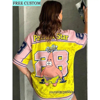 <![CDATA[Customizable Names & Numbers Cartoon SpongeBob T-Shirt - Women's V-Neck Short Sleeve Oversi
