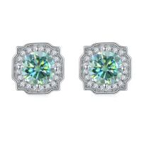 Fashion Design 1ct Green and White Moissanite Earrings Light Luxury Simple S925 Silver Inlaid 1ct Moissanite Earrings