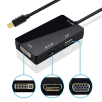 3 in 1 Thunderbolt 4K Mini Display Port Dock Converter MINI DP Male To HDMI-compatible DVI VGA Female Adapter Hub