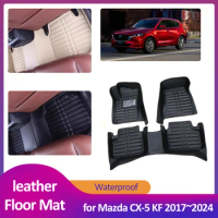 Car Floor Mat for Mazda CX-5 CX5 KF 2017~2024 2018 2019 Leather Foot Inner Liner Waterproof Carpet Pad Custom Cover Accessories