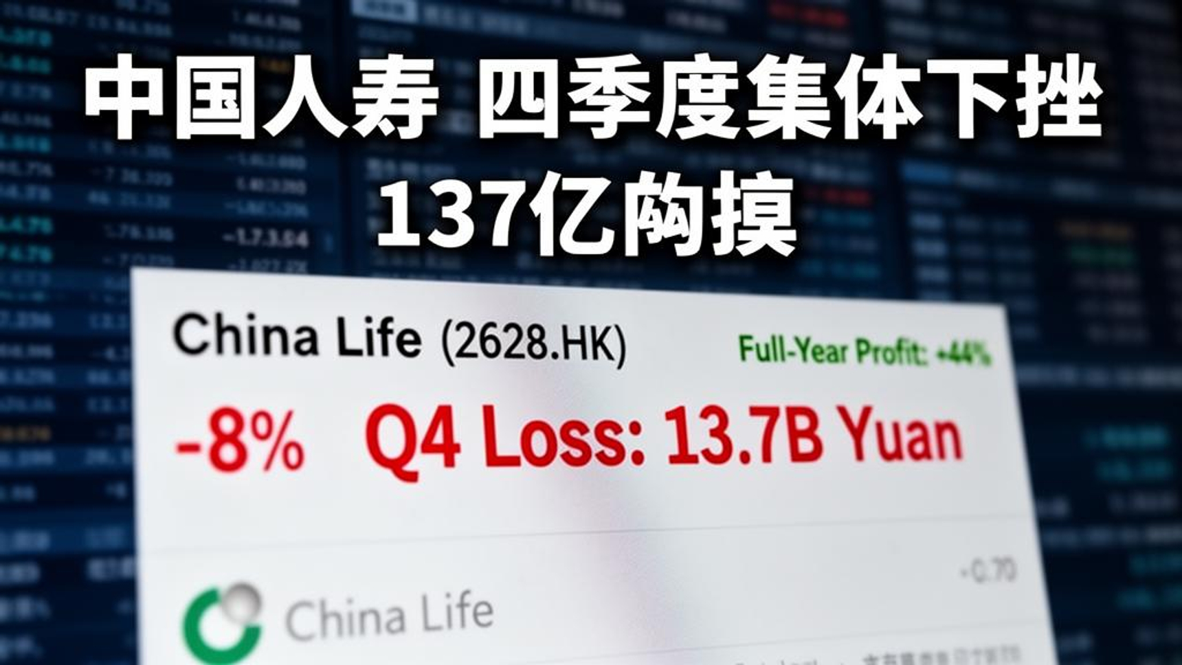 中国】中国人寿、第4四半期に137億元の予想外の赤字 株価急落で香港