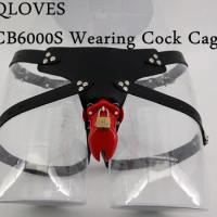 Small red QLOVES CB6000S wearing cock cage adjustable bandage pant male strap-on penis lock adult fetish erotic 2016 sex product