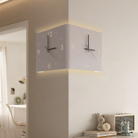 新款客廳貼壁鐘創意弧形角時鐘兩面轉角時鐘弧形雙面靜音掛鐘