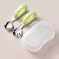 Baby BLW BPA FREE 316 Stainless Steel Spoon and Fork Set Food Grade Soft Silicone Baby Spoon