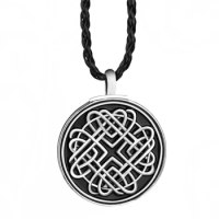Celtic Infinite Heart Knot Amulet Mens Boys Pewter Pendant with 24" Black Necklace Jewelry P274
