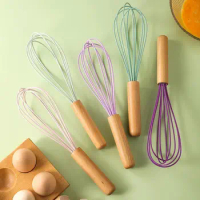 Wooden Whisk Mixer Silicone Balloon Wire Hand Egg Beater Kitchen Gadgets Egg Tools Cookware