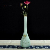 【陶瓷插花器-青瓷手繪-直徑約6.5-高約22.5cm-1個/組】精美青瓷手繪花瓶花插 家居裝飾擺件,多款可選-7501015