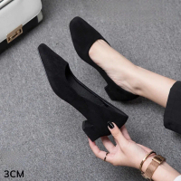 Giày cao gót 3 phân mũi vuông , guốc 3 phân & 5 phân & 7 phân chất liệu xi lộn cao cấp -3004XL