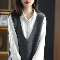 【Very Buy 非常勸敗】預購/春100純羊毛背心女外搭寬鬆針織背心無袖V領歐美疊穿背心坎肩