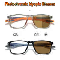 Fashion Ultralight TR90 Frame Photochromic Myopia Glasses Anti-Blue Light Men Women Rectangular Sports Nearsight Eyeglasses