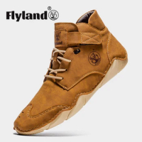 FLYLAND Men's Chukka Boots Casual Leather Shoes Fashion Male Driving Shoes Vintage Hand Stitching Soft Work Office Shoes